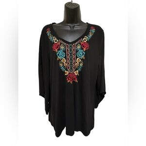 Embroidered Black Top with Floral Accents
